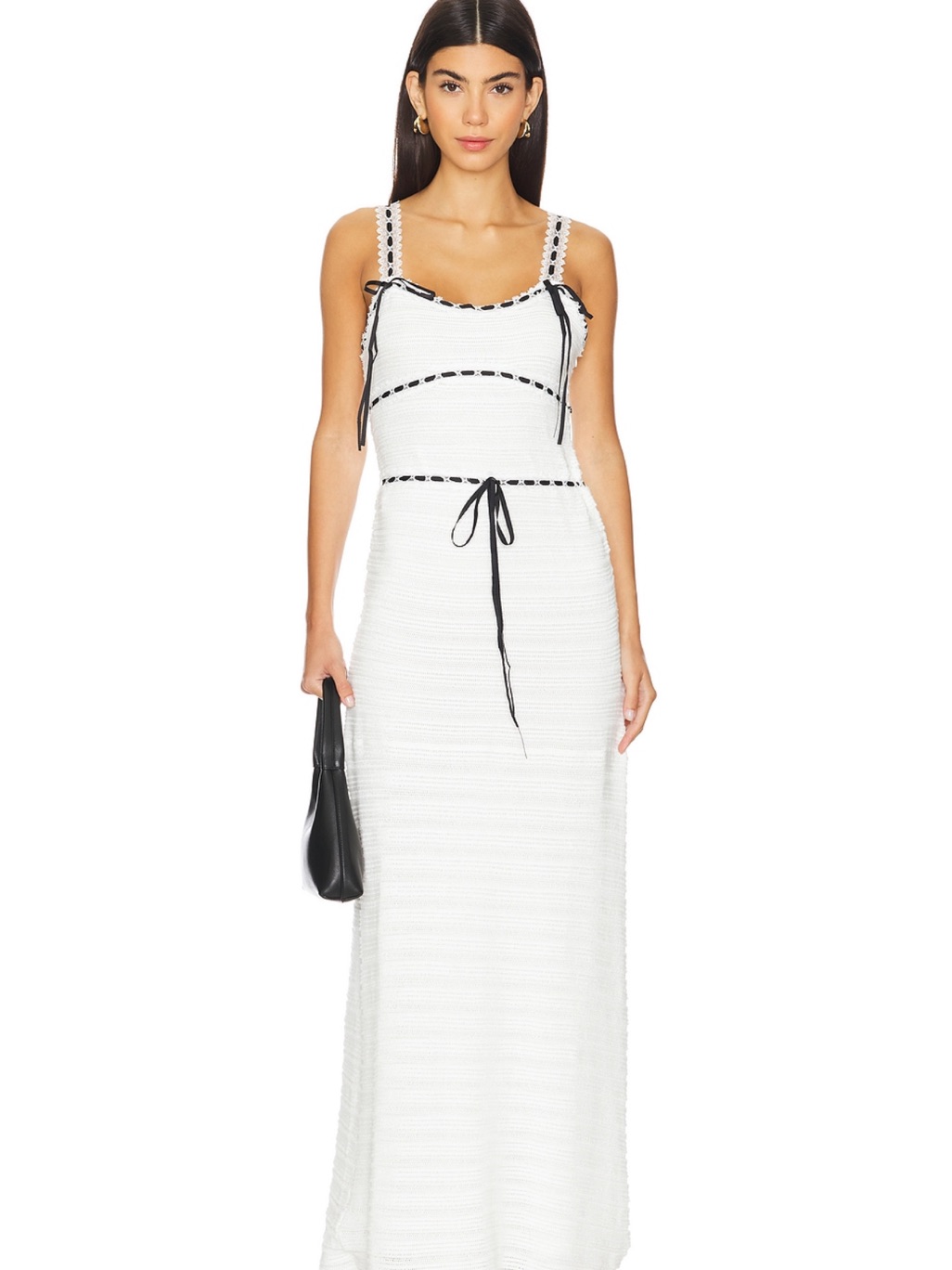 For Love And Lemons White Maxi Dress With Black Trim